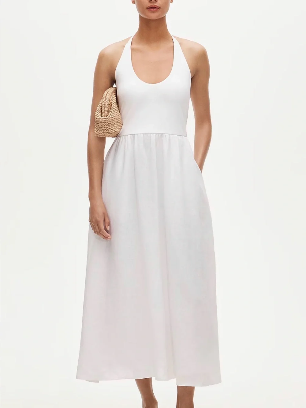 J crew White Halter Linen blend Maxi Dress - Elegant Summer Style SZ M NWT